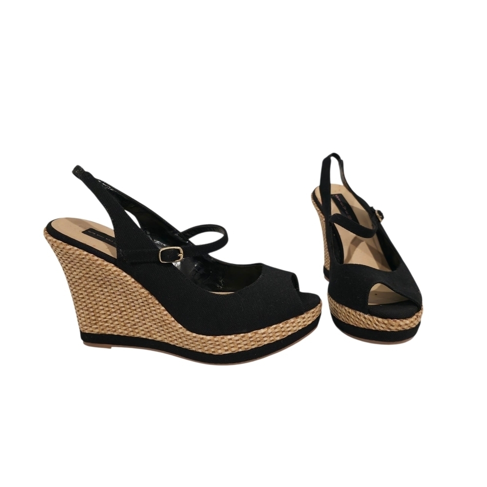 🌴 Steven by Steve Madden Black Espadrille Wedge Sandals | Slingback Peep Toe